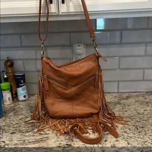 Roma Tan Fringe Leather Shoulder Bag